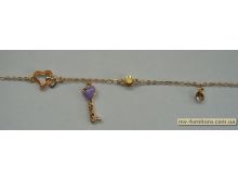 Браслет цепочка золото №1 эмаль камень фиолетовый сердце/ключ 21см