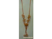 Колье веревка №11 стекло пластмасса оранжевый ромбики (33см)