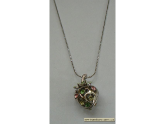 Кулон цепочка серебро камень зеленый клубничка (22см) Кулон цепочка серебро камень зеленый клубничка (22см)